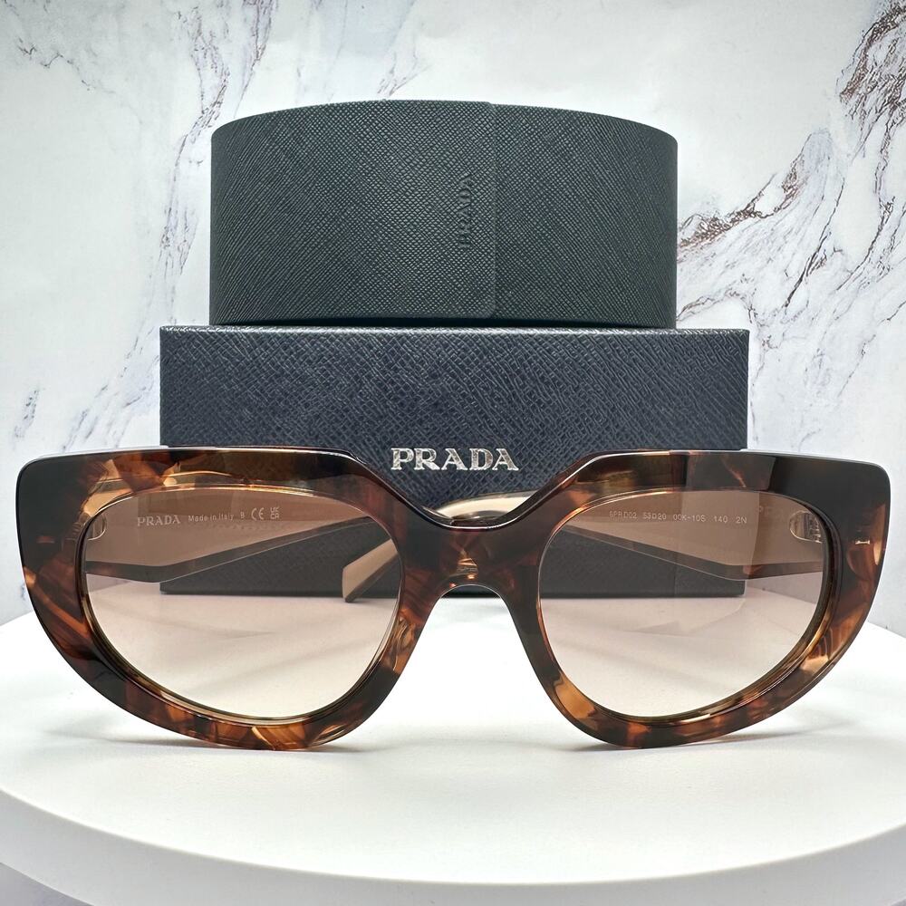 NEW PRADA Sunglasses Brown Tortoise Caramel Gold Symbole Oval Cat Eye Womens - Picture 16 of 16